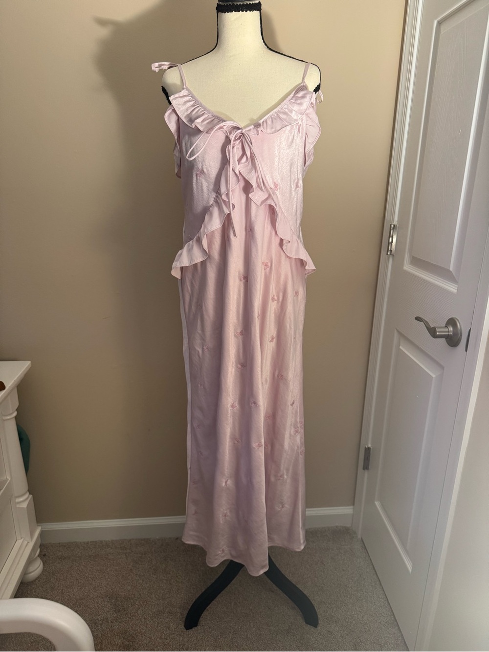 Light Pink Ruffle Trim Maxi Dress